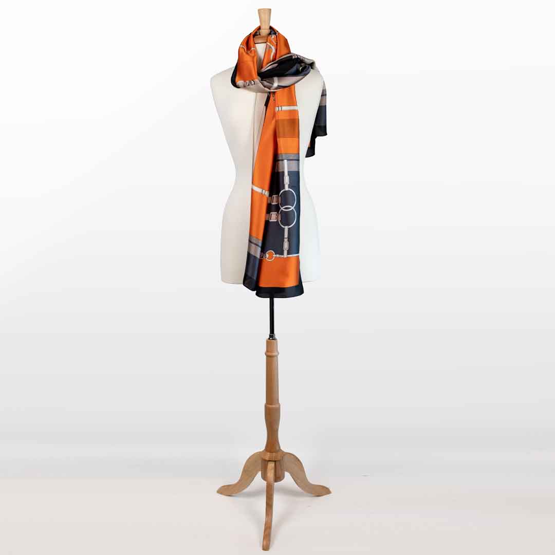 Urban Equestrian Celine - Stylized Equestrian Scarf in Tangerine and Deep Blue