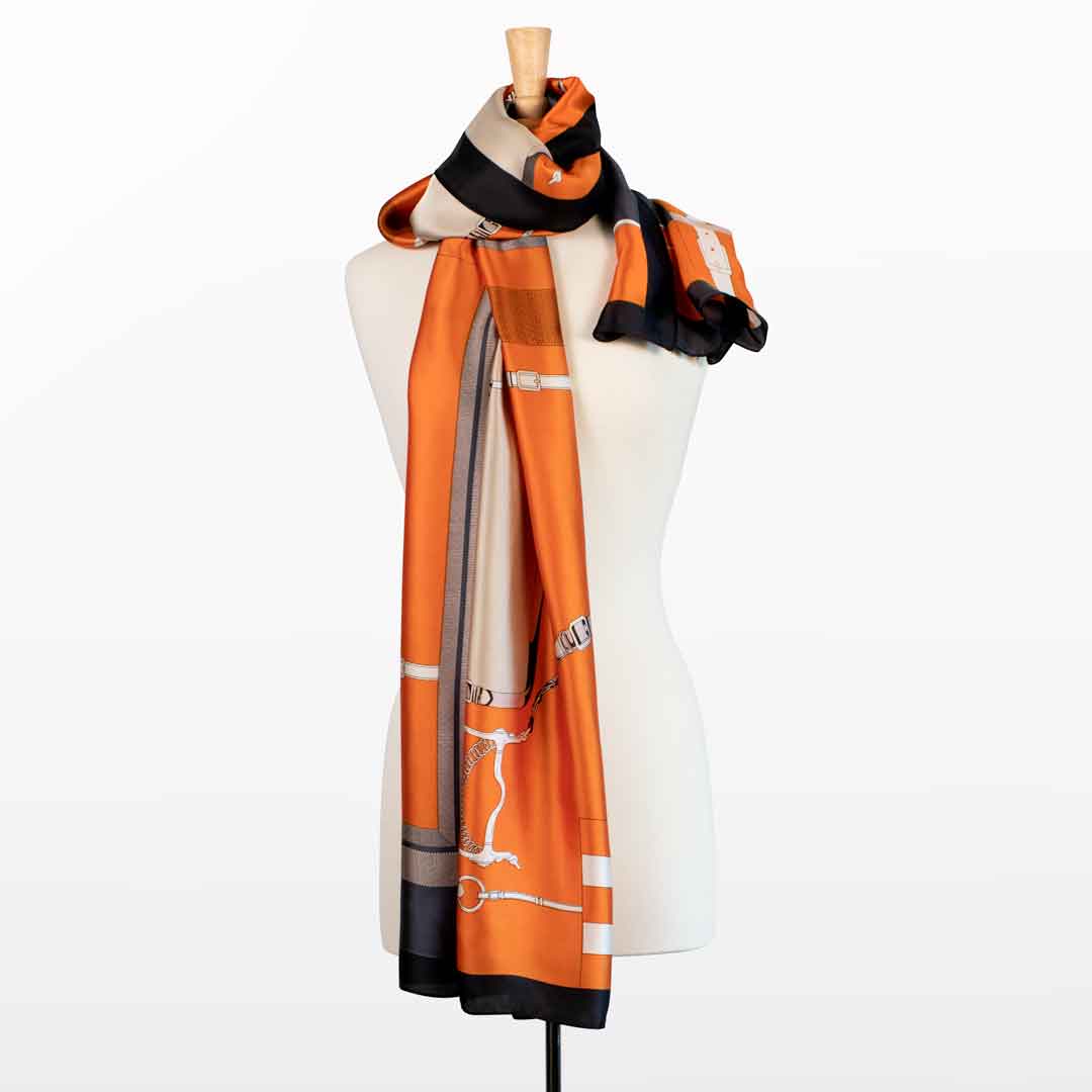 Urban Equestrian Celine - Stylized Equestrian Scarf in Tangerine and Deep Blue