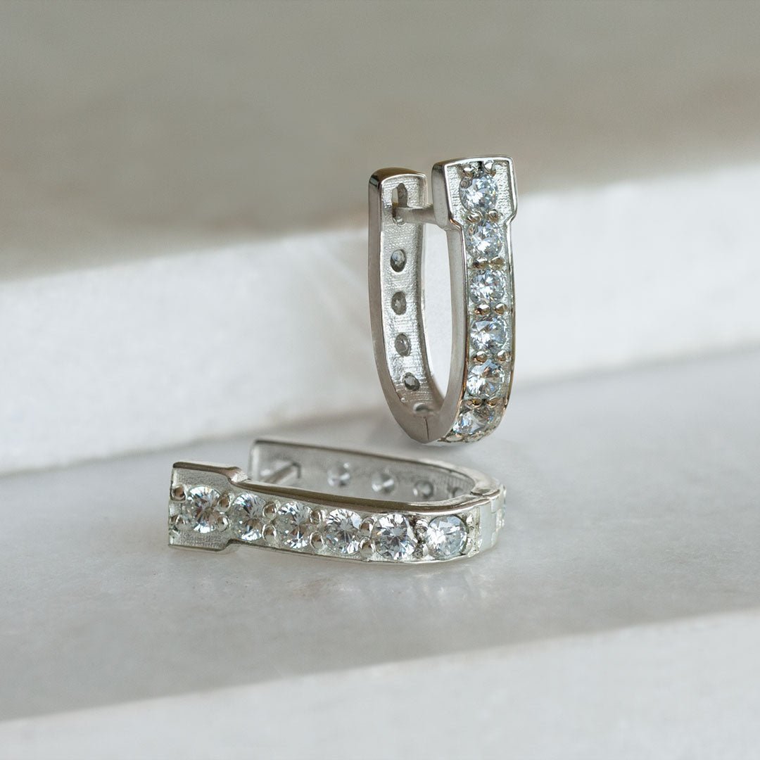 Urban Equestrian - Colton - Diamond Cut Horseshoe Coin Earring in Silver