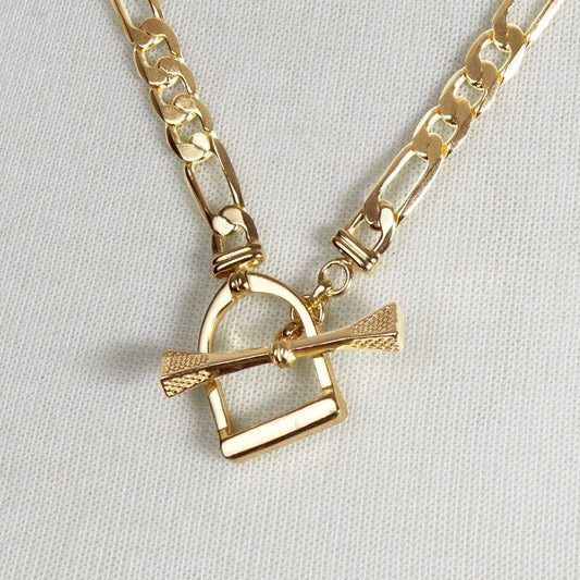 Urban Equestrian - Cortina - Cuban Chain Horse Stirrup Necklace in Gold
