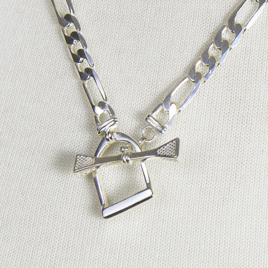 Urban Equestrian - Cortina - Cuban Chain Horse Stirrup Necklace in Silver