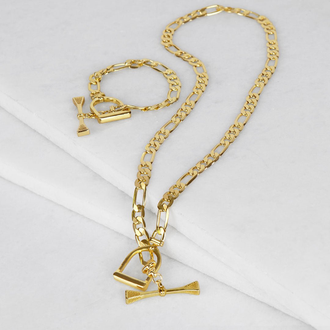 Urban Equestrian - Cortina - Cuban Chain Horse Stirrup Bracelet in Gold