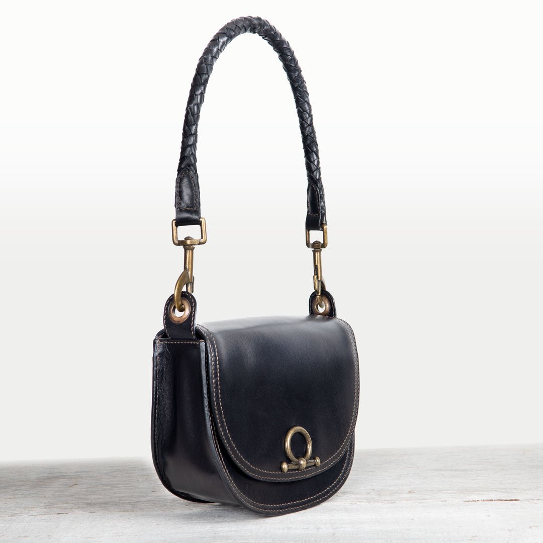 Urban Equestrian Coronado - Horse Bit Lock Luxury Leather Crossbody Handbag in Black