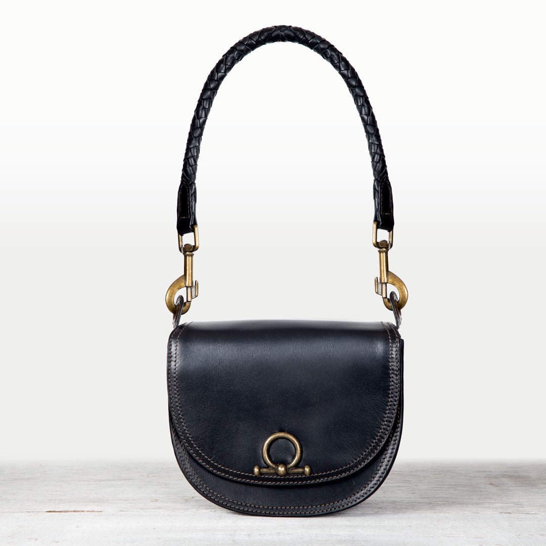 Urban Equestrian Coronado - Horse Bit Lock Luxury Leather Crossbody Handbag in Black