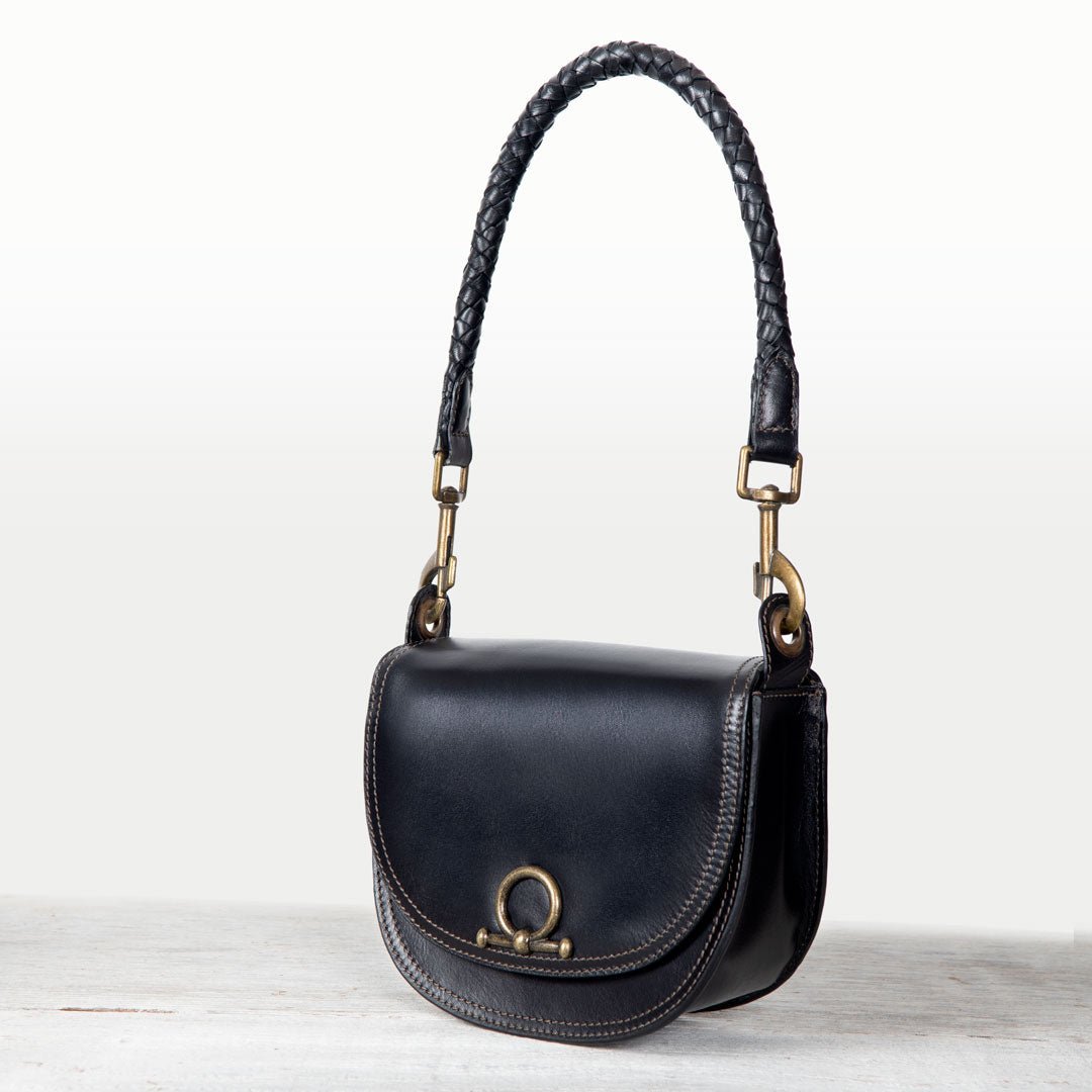 Urban Equestrian Coronado - Horse Bit Lock Luxury Leather Crossbody Handbag in Black