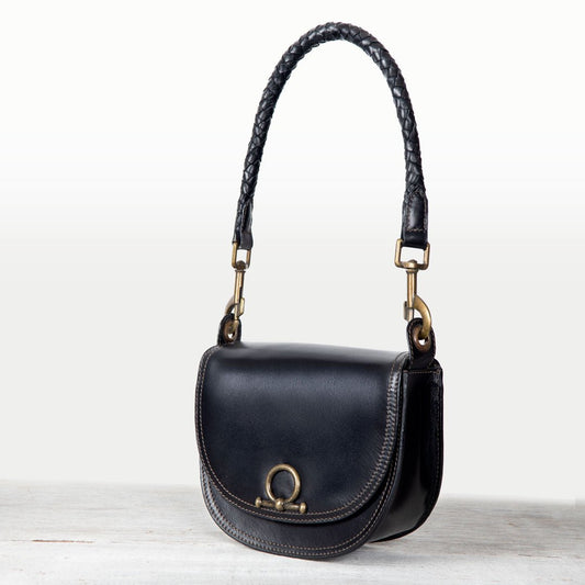 Urban Equestrian Coronado - Horse Bit Lock Luxury Leather Crossbody Handbag in Black