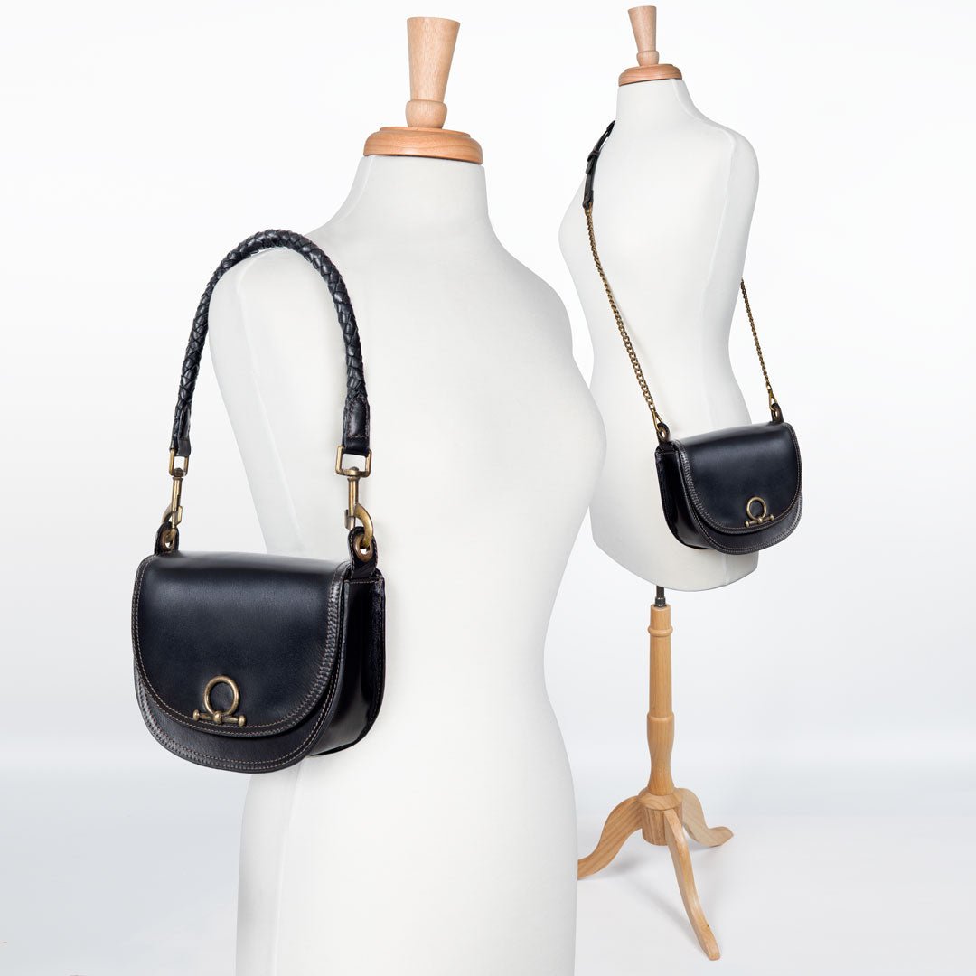 Urban Equestrian Coronado - Horse Bit Lock Luxury Leather Crossbody Handbag in Black