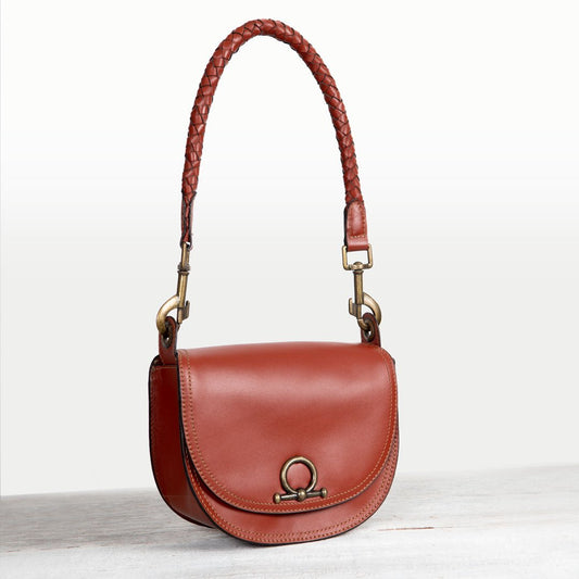 Urban Equestrian Coronado - Horse Bit Lock Luxury Leather Crossbody Handbag in Cognac
