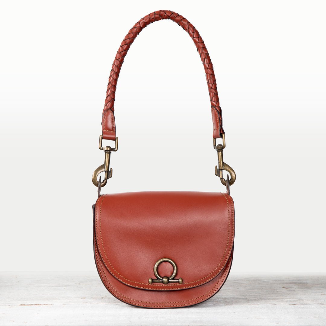 Urban Equestrian Coronado - Horse Bit Lock Luxury Leather Crossbody Handbag in Cognac