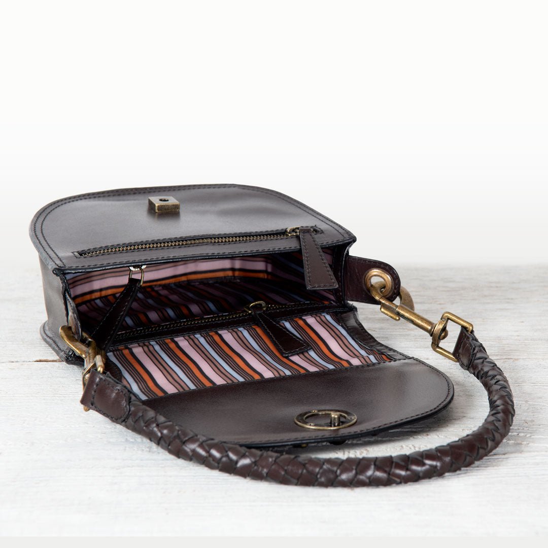 Urban Equestrian Coronado - Horse Bit Lock Luxury Leather Crossbody Handbag in Deep Brown