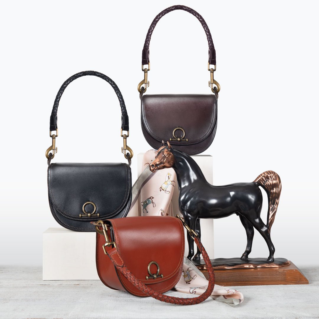 Urban Equestrian Coronado - Horse Bit Lock Luxury Leather Crossbody Handbag in Black