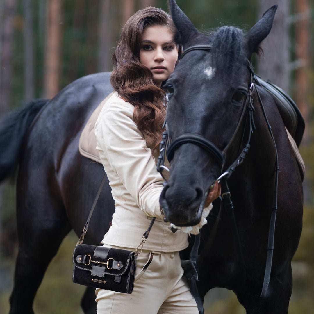Urban Equestrian Dalton - Horse Bit Crossbody Luxury Leather Handbag in Black on Black