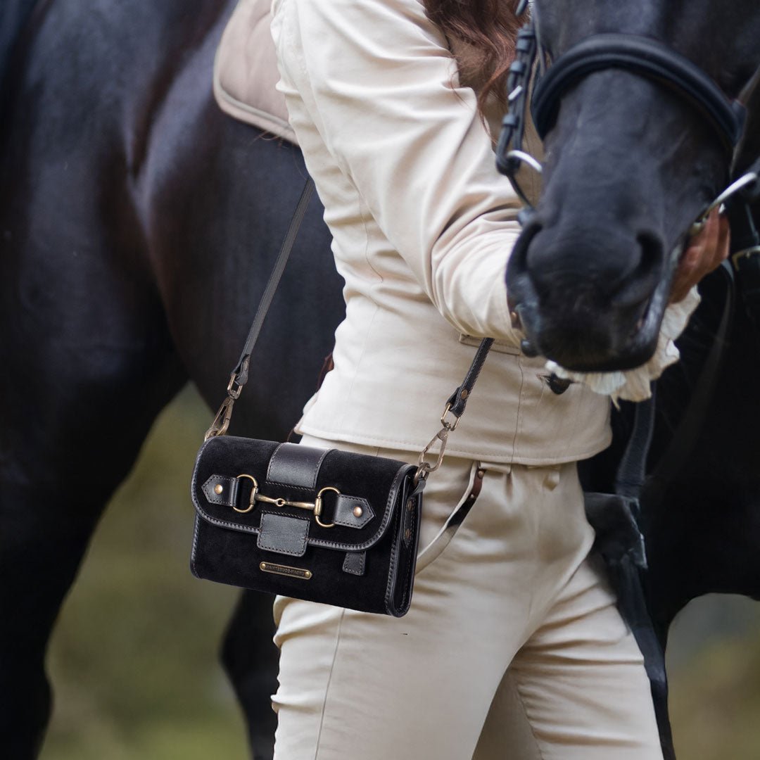Urban Equestrian Dalton - Horse Bit Crossbody Luxury Leather Handbag in Black on Black