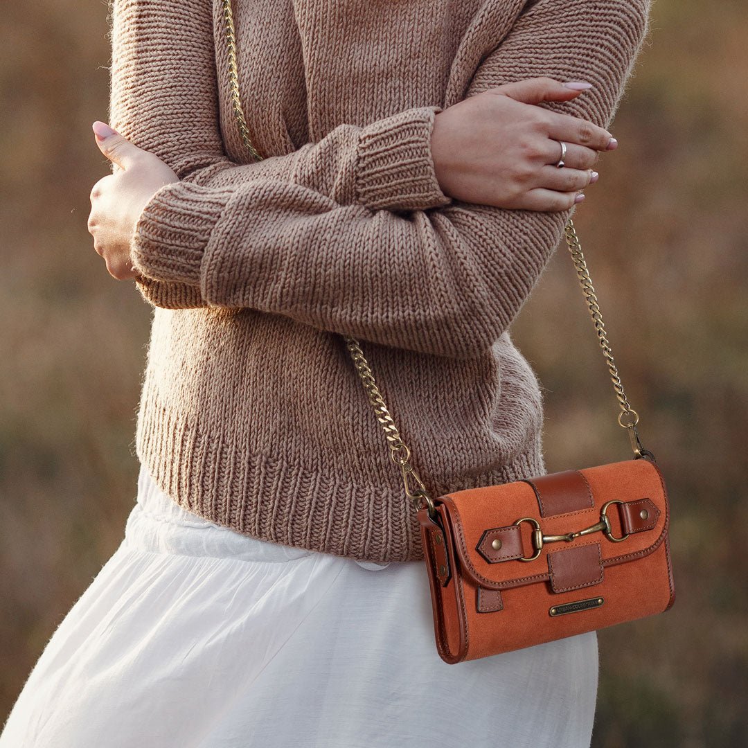 Urban Equestrian Dalton - Horse Bit Crossbody Luxury Leather Handbag in Cognac on Cognac