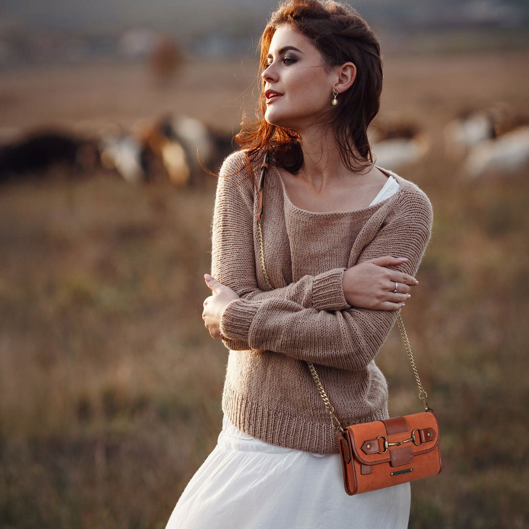 Urban Equestrian Dalton - Horse Bit Crossbody Luxury Leather Handbag in Cognac on Cognac
