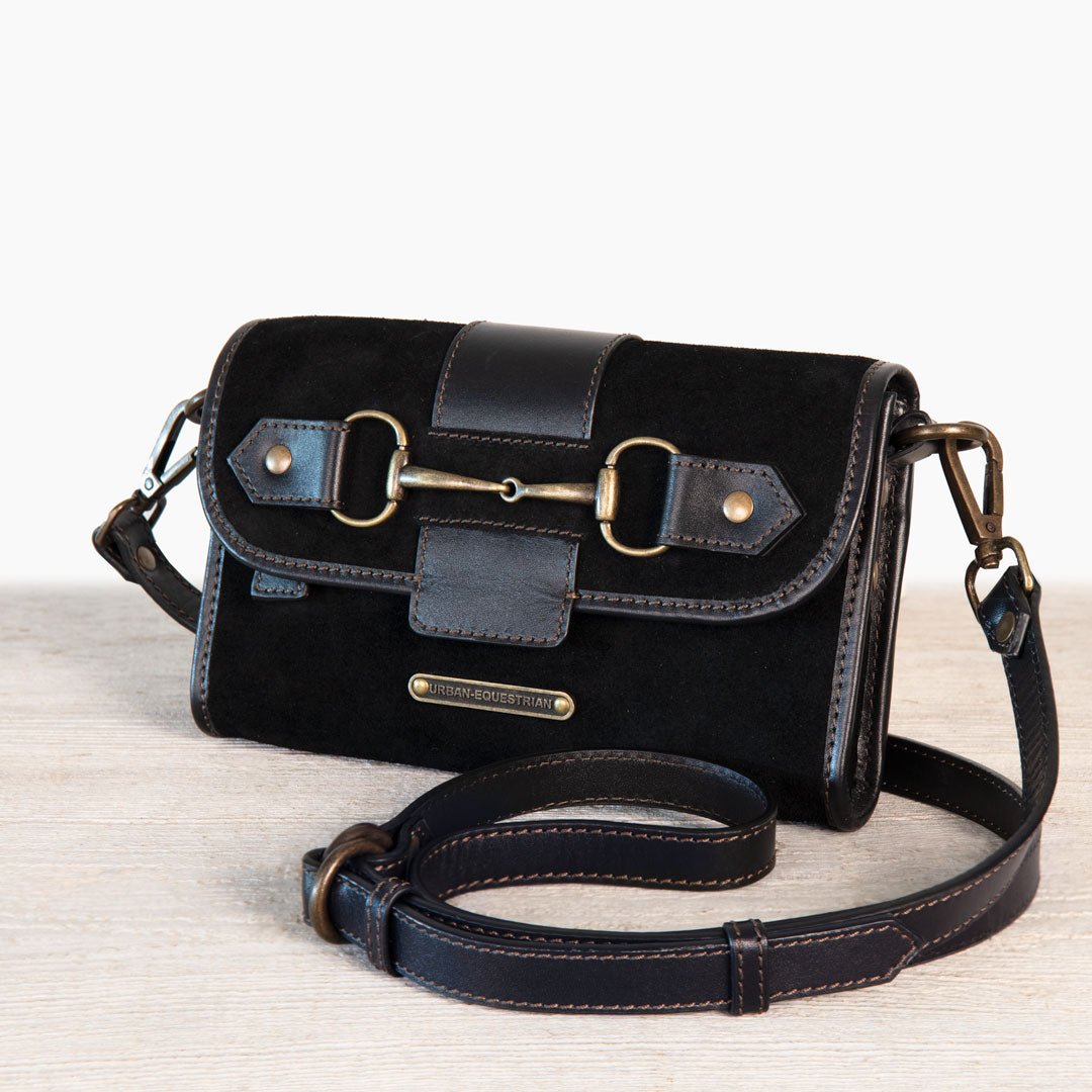 Urban Equestrian Dalton - Horse Bit Crossbody Luxury Leather Handbag in Black on Black