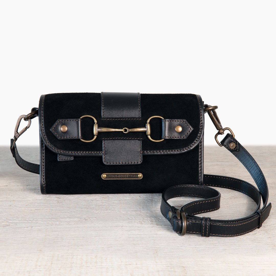 Urban Equestrian Dalton - Horse Bit Crossbody Luxury Leather Handbag in Black on Black