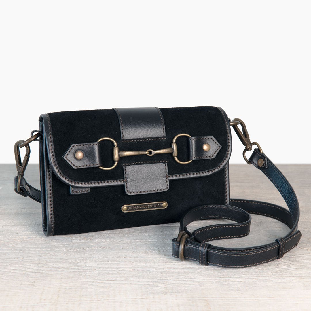 Urban Equestrian Dalton - Horse Bit Crossbody Luxury Leather Handbag in Black on Black