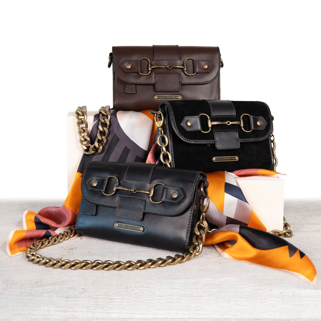 Urban Equestrian Dalton - Horse Bit Crossbody Luxury Leather Handbag in Black on Black