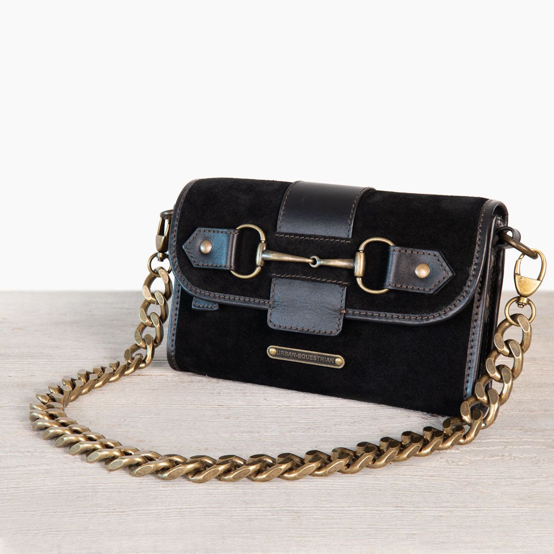 Urban Equestrian Dalton - Horse Bit Crossbody Luxury Leather Handbag in Black on Black