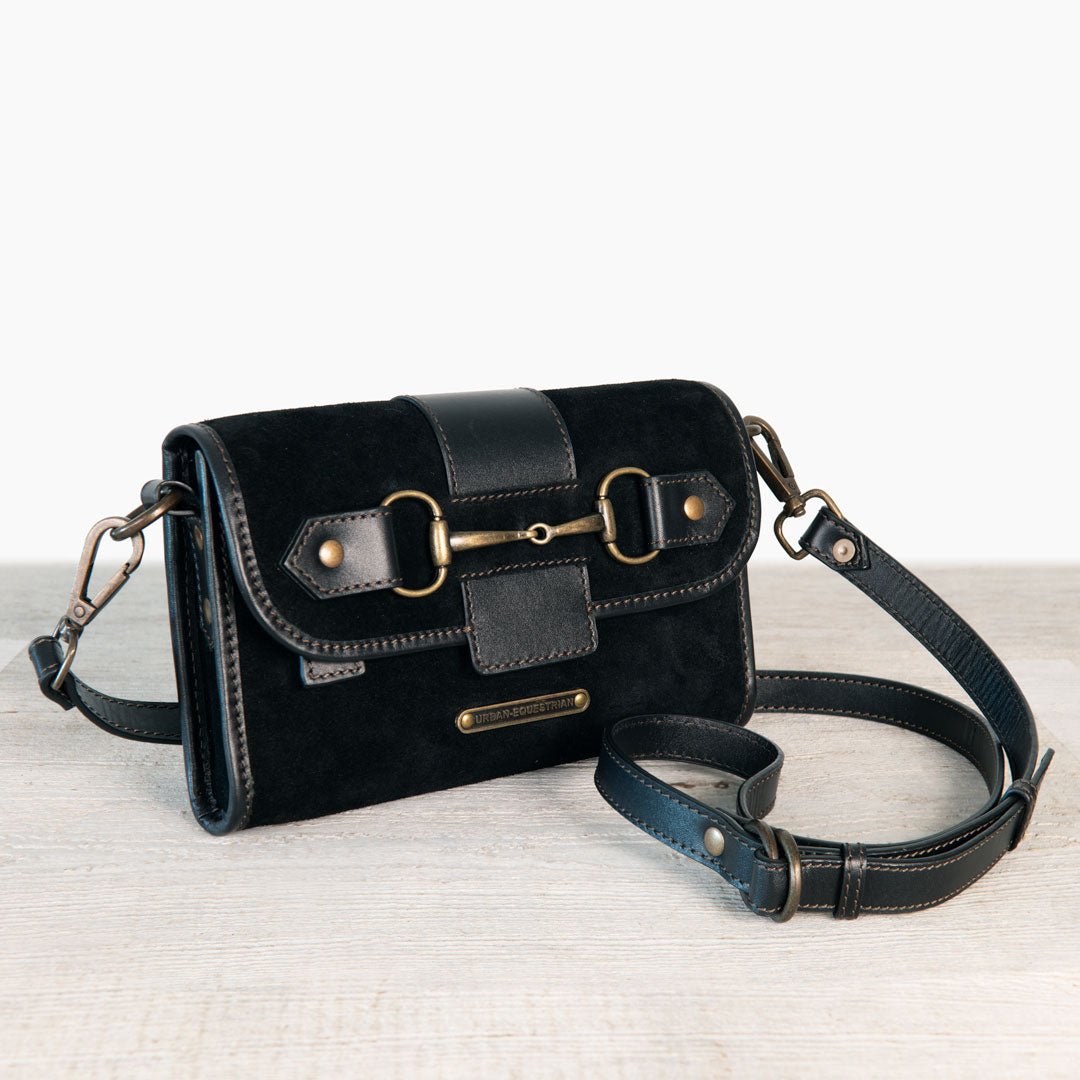 Urban Equestrian Dalton - Horse Bit Crossbody Luxury Leather Handbag in Black on Black