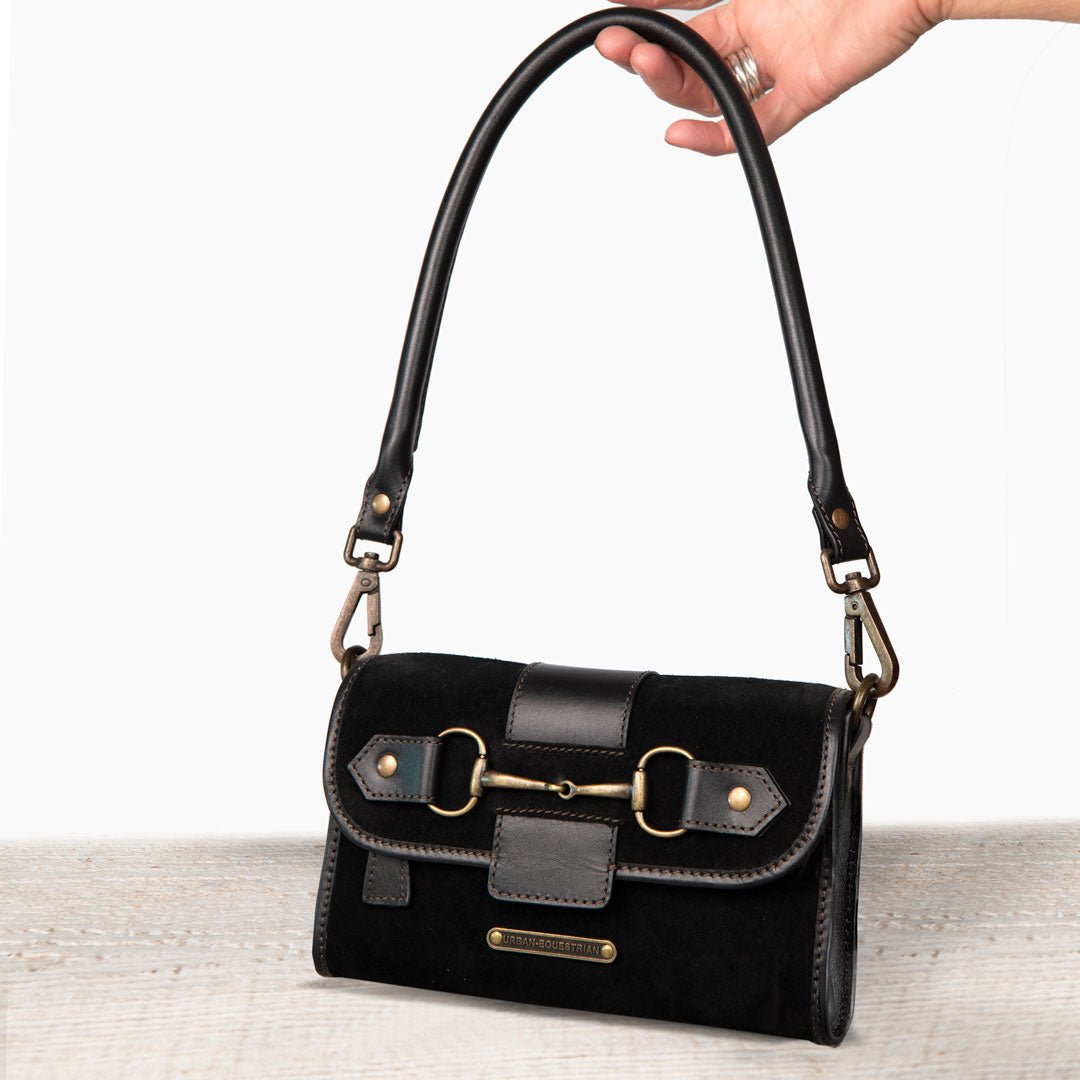 Urban Equestrian Dalton - Horse Bit Crossbody Luxury Leather Handbag in Black on Black