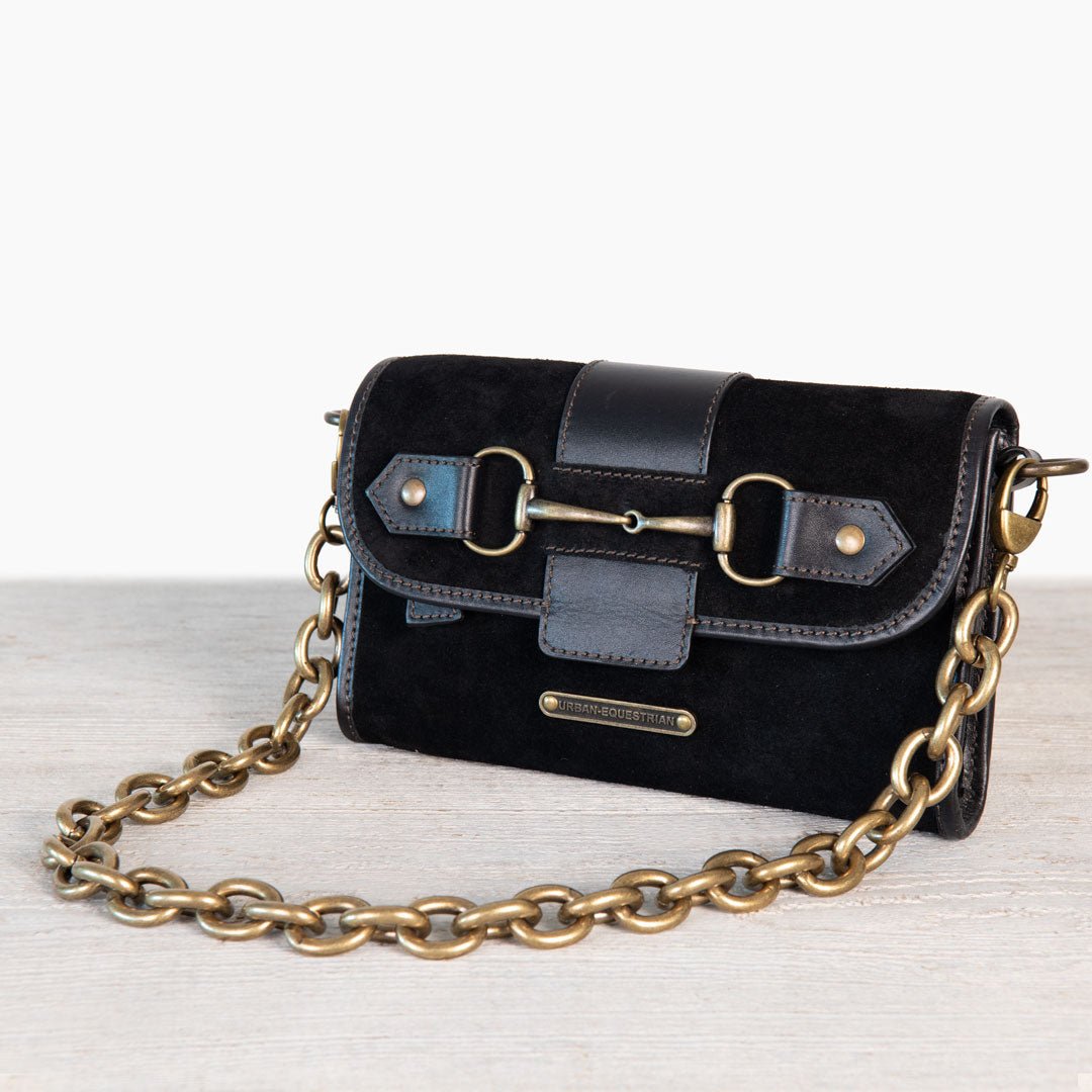 Urban Equestrian Dalton - Horse Bit Crossbody Luxury Leather Handbag in Black on Black