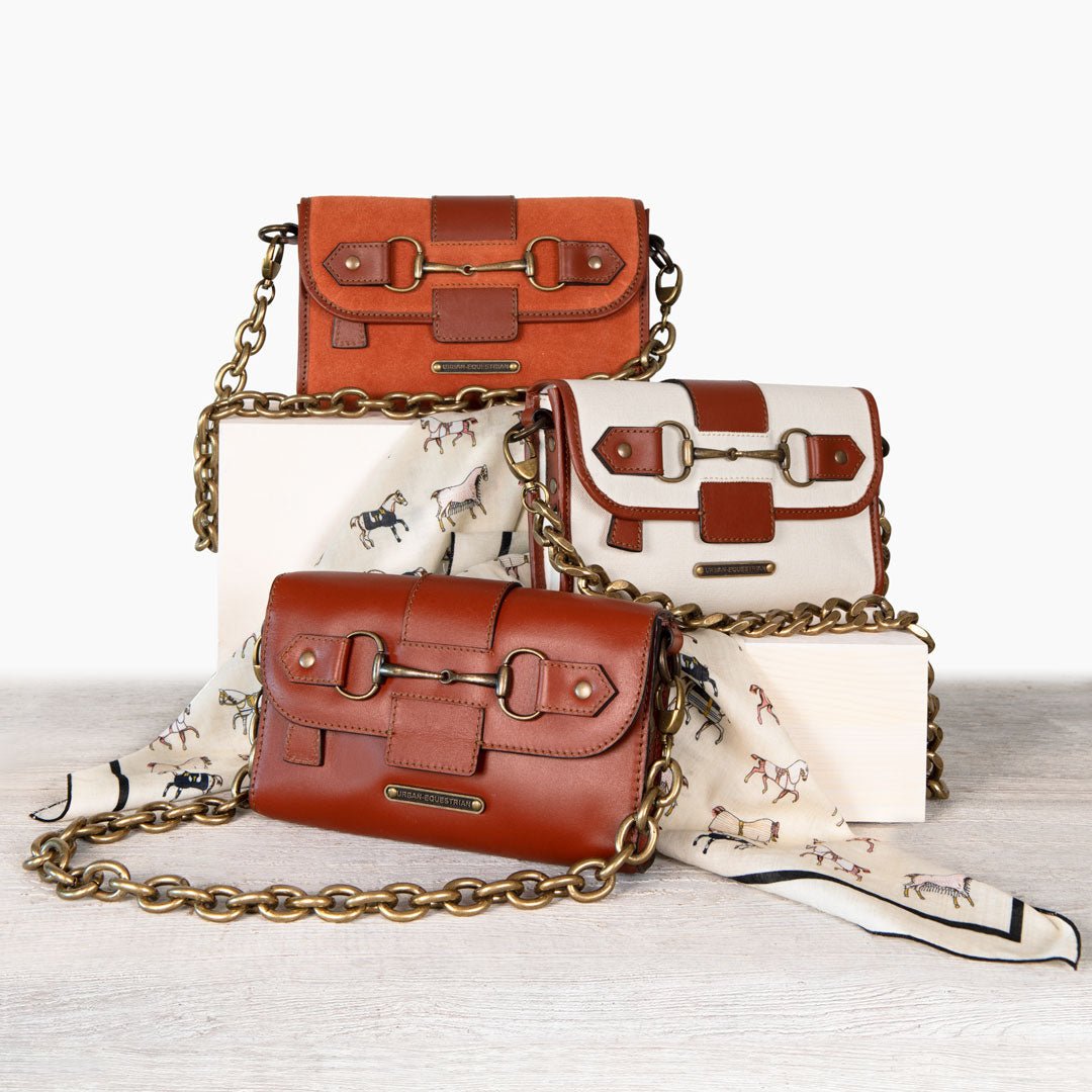 Urban Equestrian Dalton - Horse Bit Crossbody Luxury Leather Handbag in Cognac on Cognac