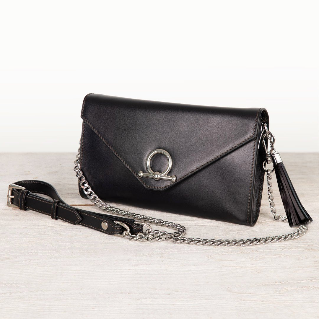 Urban Equestrian Del Mar - Horse Bit Crossbody Luxury Leather Handbag in Black