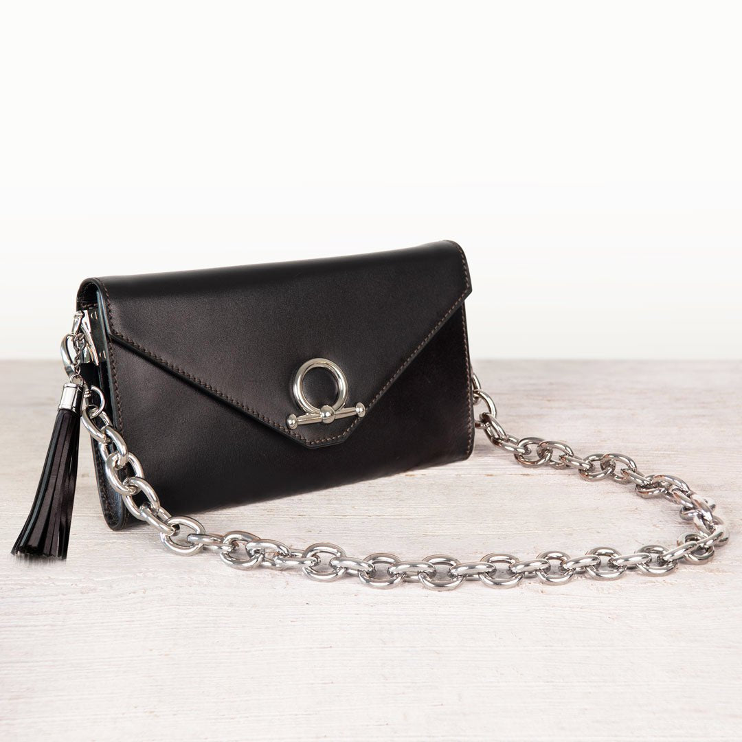 Urban Equestrian Del Mar - Horse Bit Crossbody Luxury Leather Handbag in Black