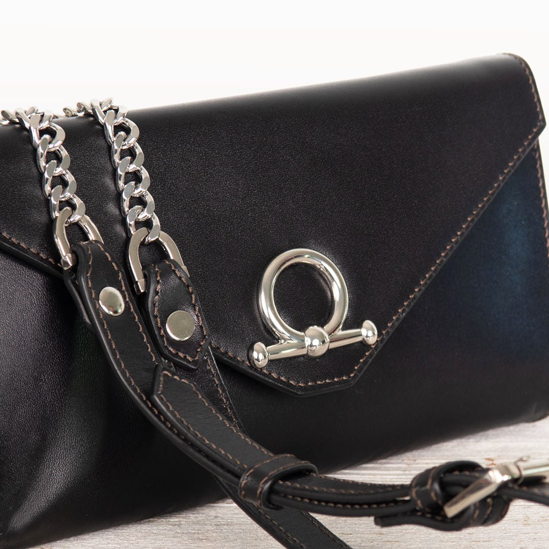 Urban Equestrian Del Mar - Horse Bit Crossbody Luxury Leather Handbag in Black