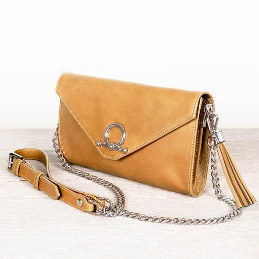 Urban Equestrian Del Mar - Horse Bit Crossbody Luxury Leather Handbag in Caramel
