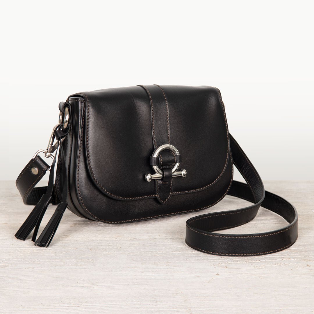 Urban Equestrian Del Rey - Equestrian Horse Bit Crossbody Luxury Leather Handbag in Black