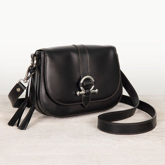 Urban Equestrian Del Rey - Equestrian Horse Bit Crossbody Luxury Leather Handbag in Black