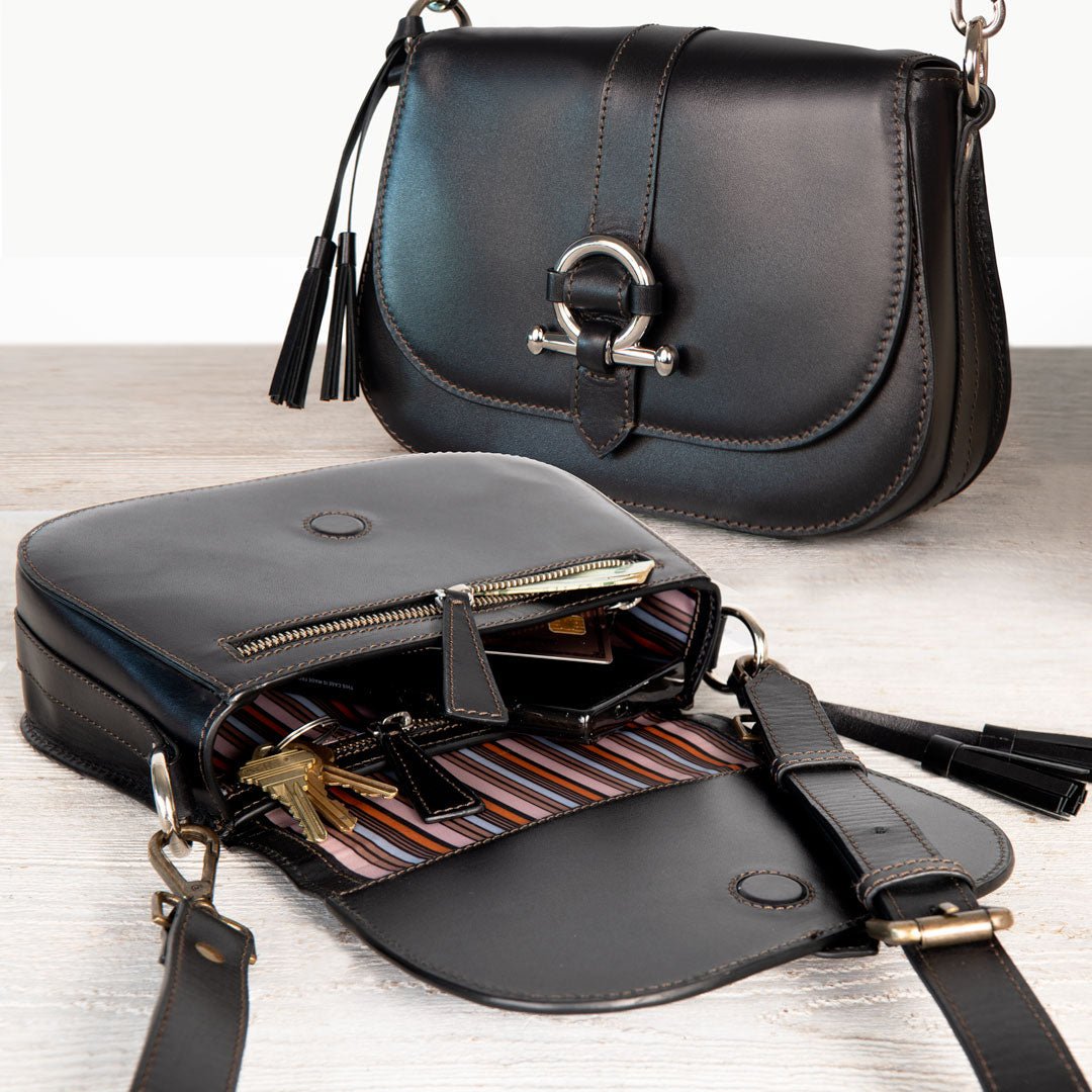 Urban Equestrian Del Rey - Equestrian Horse Bit Crossbody Luxury Leather Handbag in Black