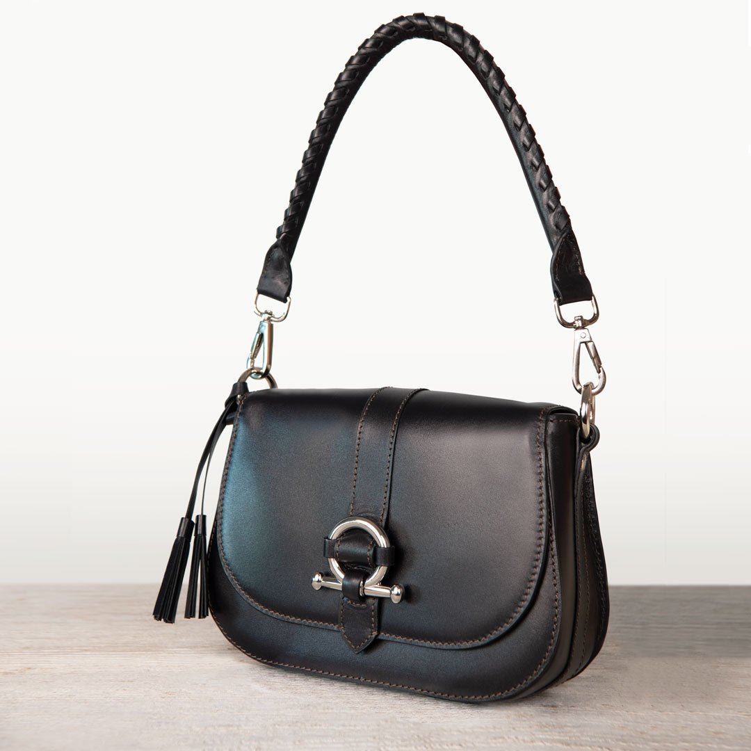 Urban Equestrian Del Rey - Equestrian Horse Bit Crossbody Luxury Leather Handbag in Black