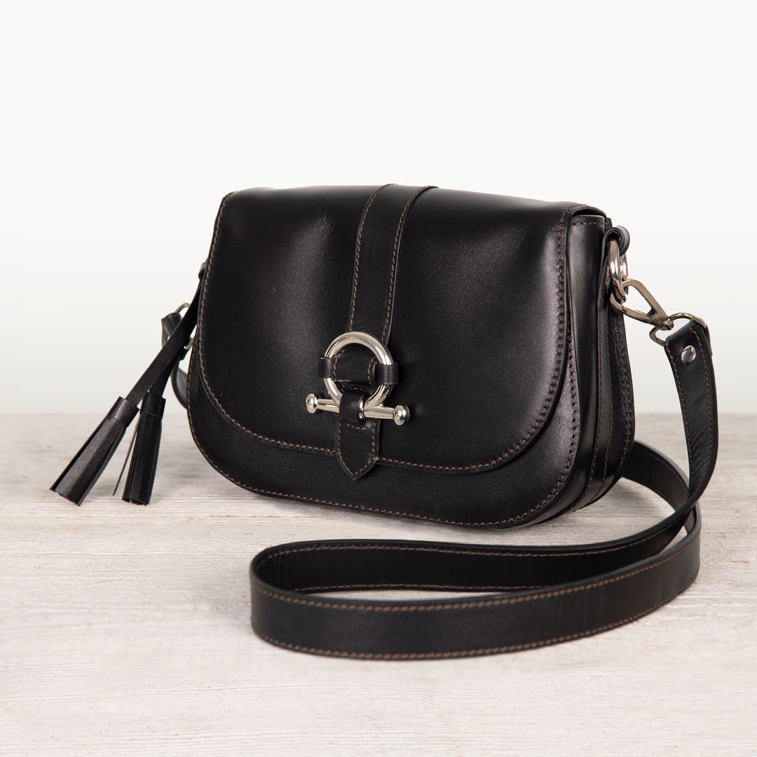 Urban Equestrian Del Rey - Equestrian Horse Bit Crossbody Luxury Leather Handbag in Black
