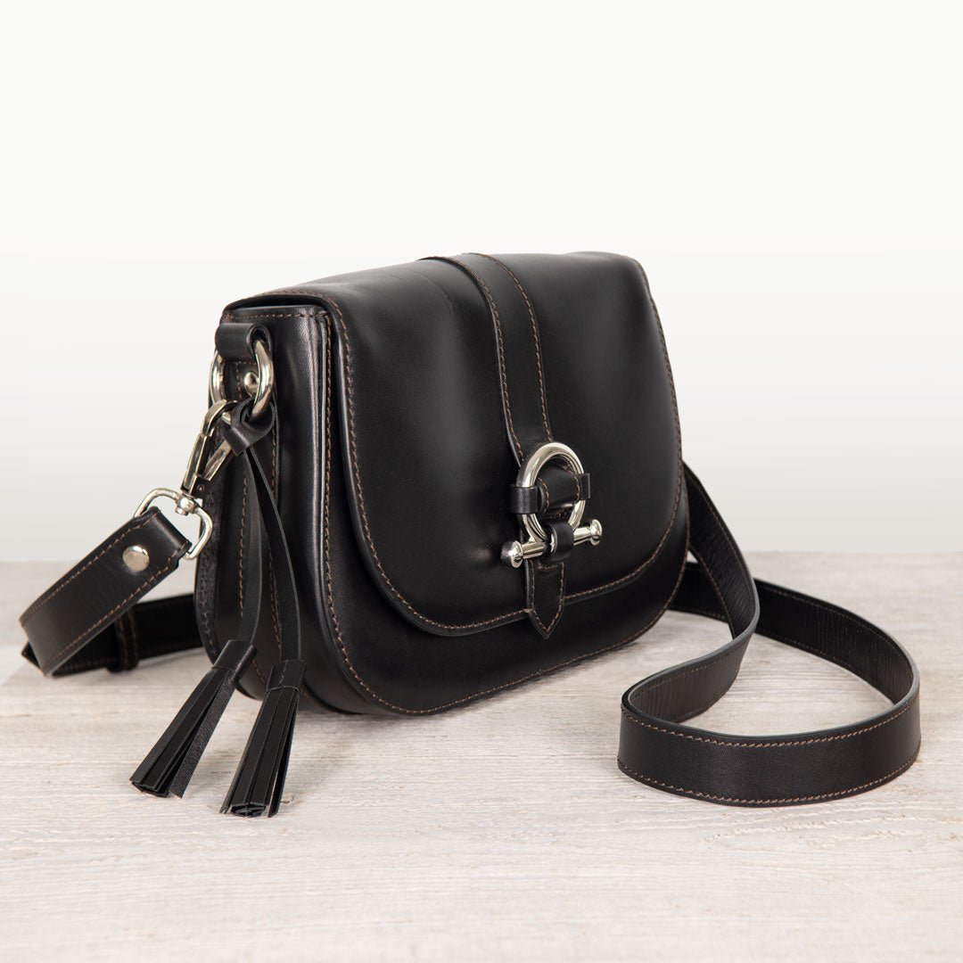 Urban Equestrian Del Rey - Equestrian Horse Bit Crossbody Luxury Leather Handbag in Black