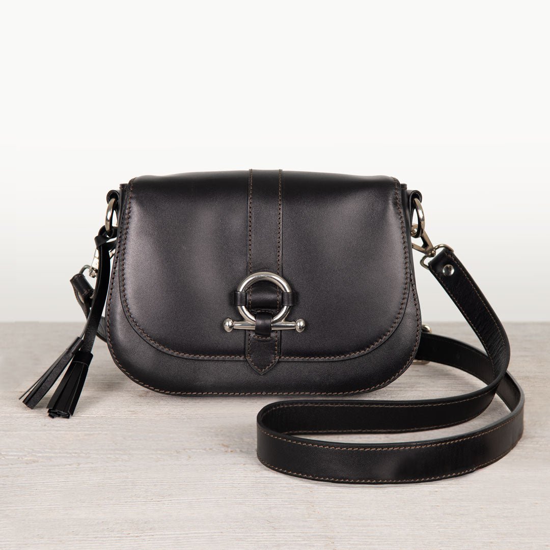Urban Equestrian Del Rey - Equestrian Horse Bit Crossbody Luxury Leather Handbag in Black
