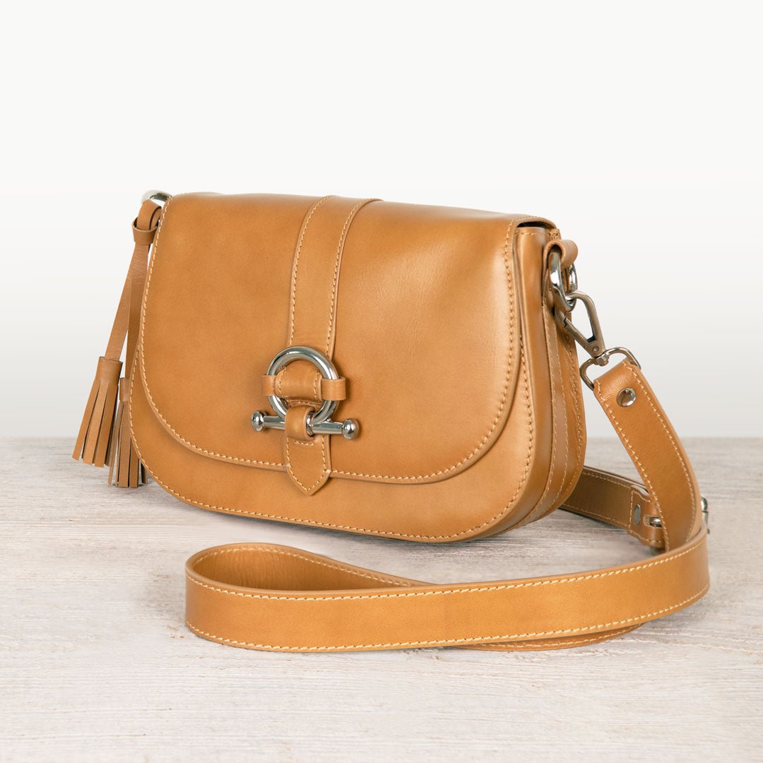 Urban Equestrian Del Rey - Equestrian Horse Bit Crossbody Luxury Leather Handbag in Caramel