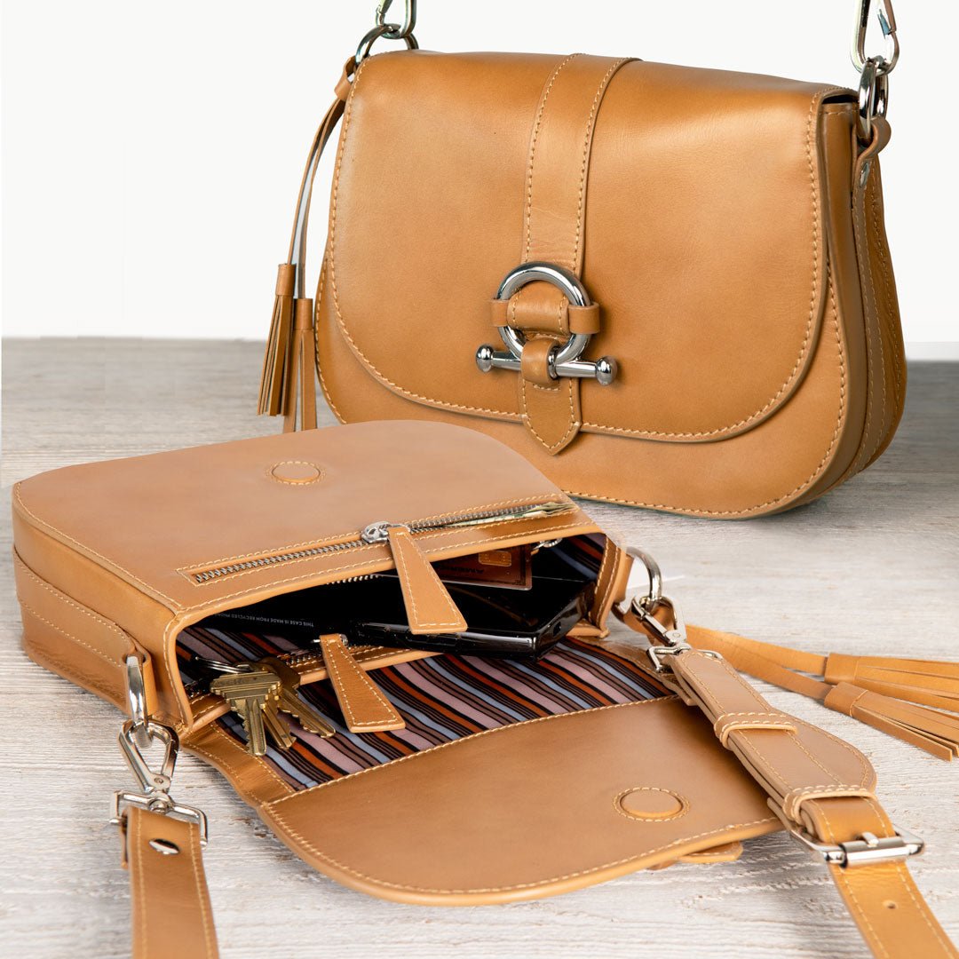 Urban Equestrian Del Rey - Equestrian Horse Bit Crossbody Luxury Leather Handbag in Caramel