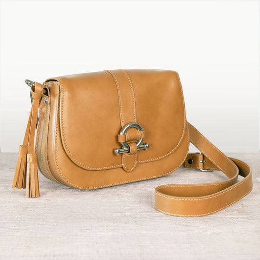 Urban Equestrian Del Rey - Equestrian Horse Bit Crossbody Luxury Leather Handbag in Caramel