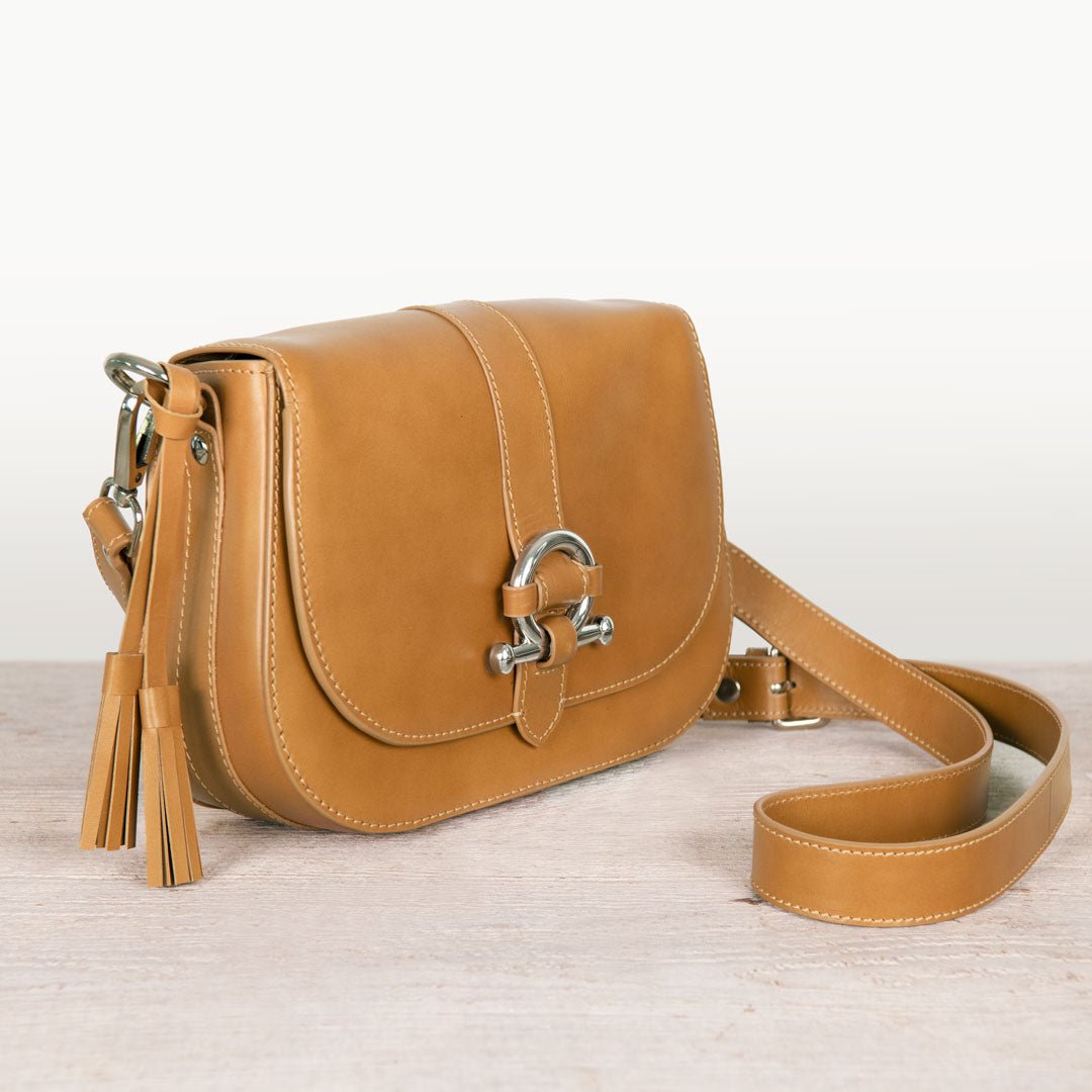 Urban Equestrian Del Rey - Equestrian Horse Bit Crossbody Luxury Leather Handbag in Caramel