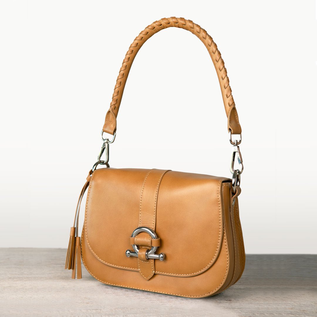 Urban Equestrian Del Rey - Equestrian Horse Bit Crossbody Luxury Leather Handbag in Caramel