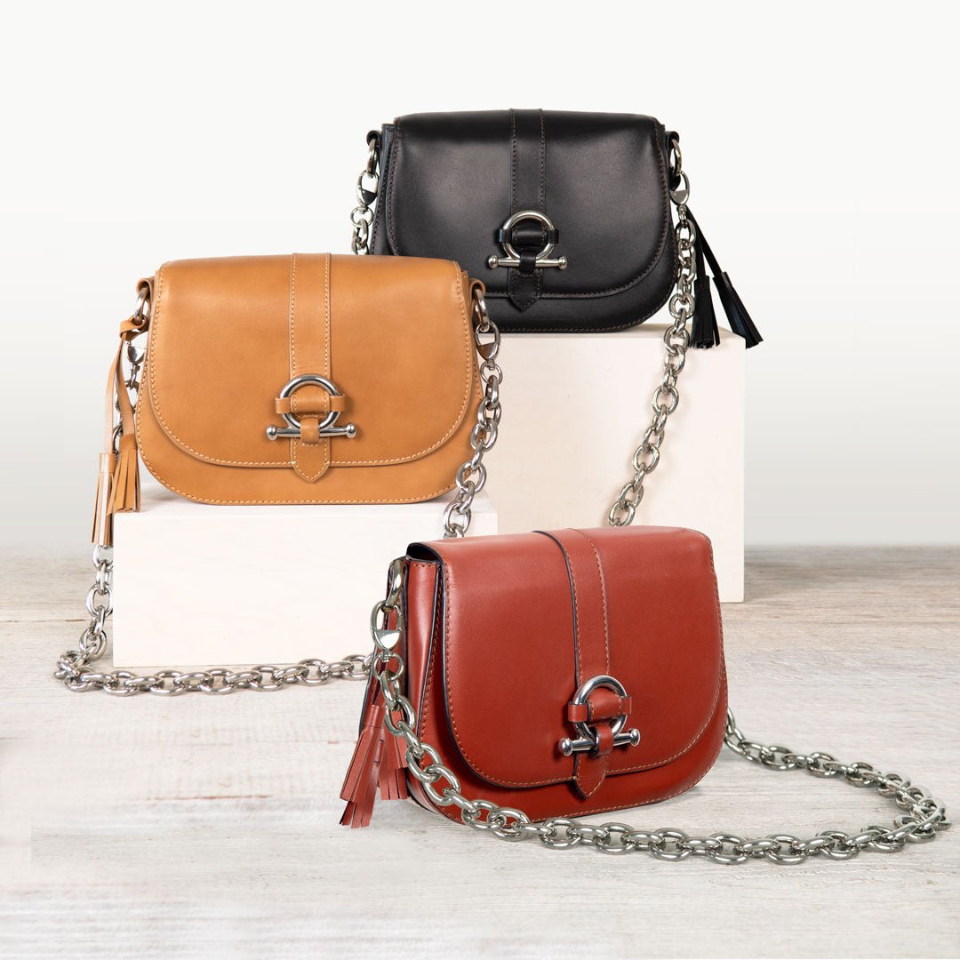 Urban Equestrian Del Rey - Equestrian Horse Bit Crossbody Luxury Leather Handbag in Caramel