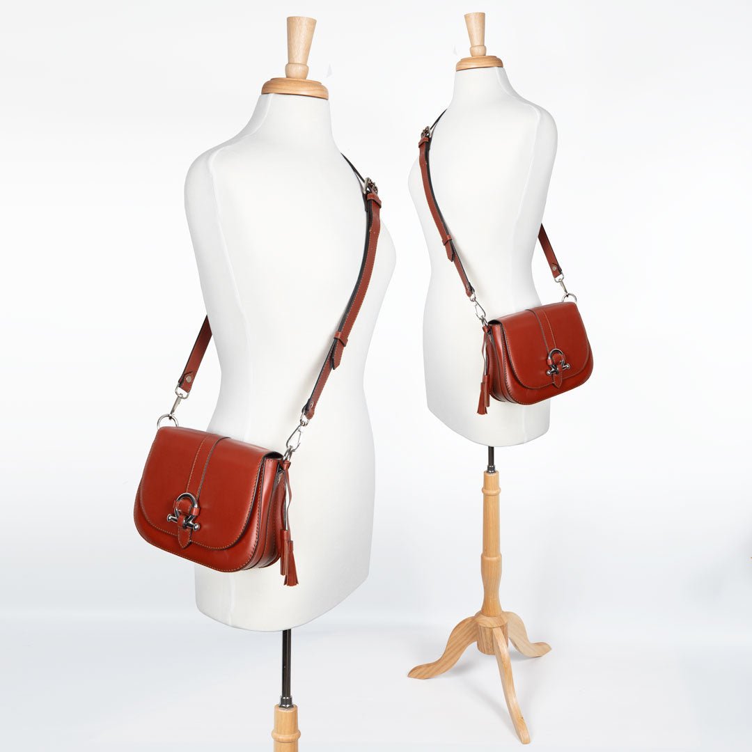 Urban Equestrian Del Rey - Equestrian Horse Bit Crossbody Luxury Leather Handbag in Cognac
