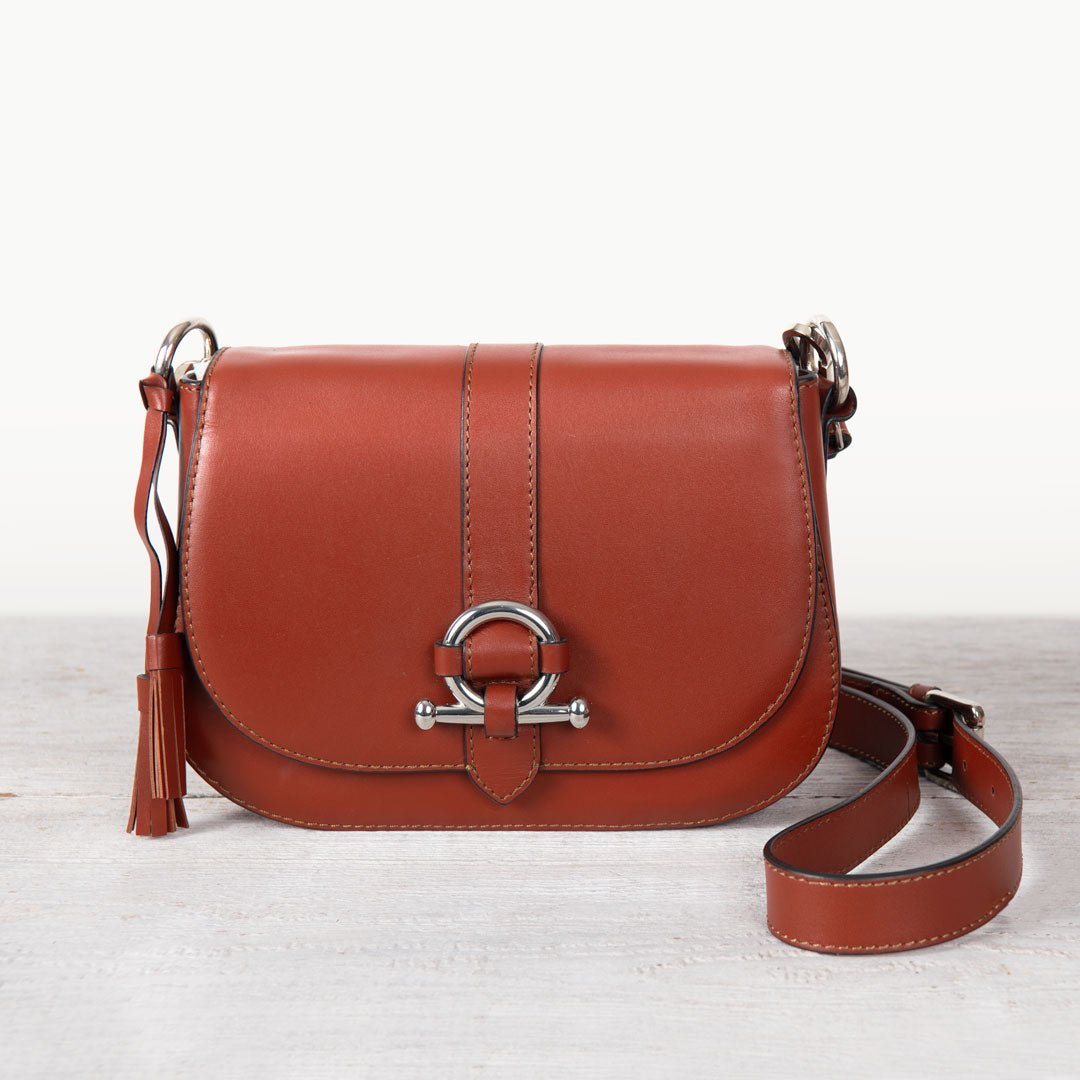 Urban Equestrian Del Rey - Equestrian Horse Bit Crossbody Luxury Leather Handbag in Cognac