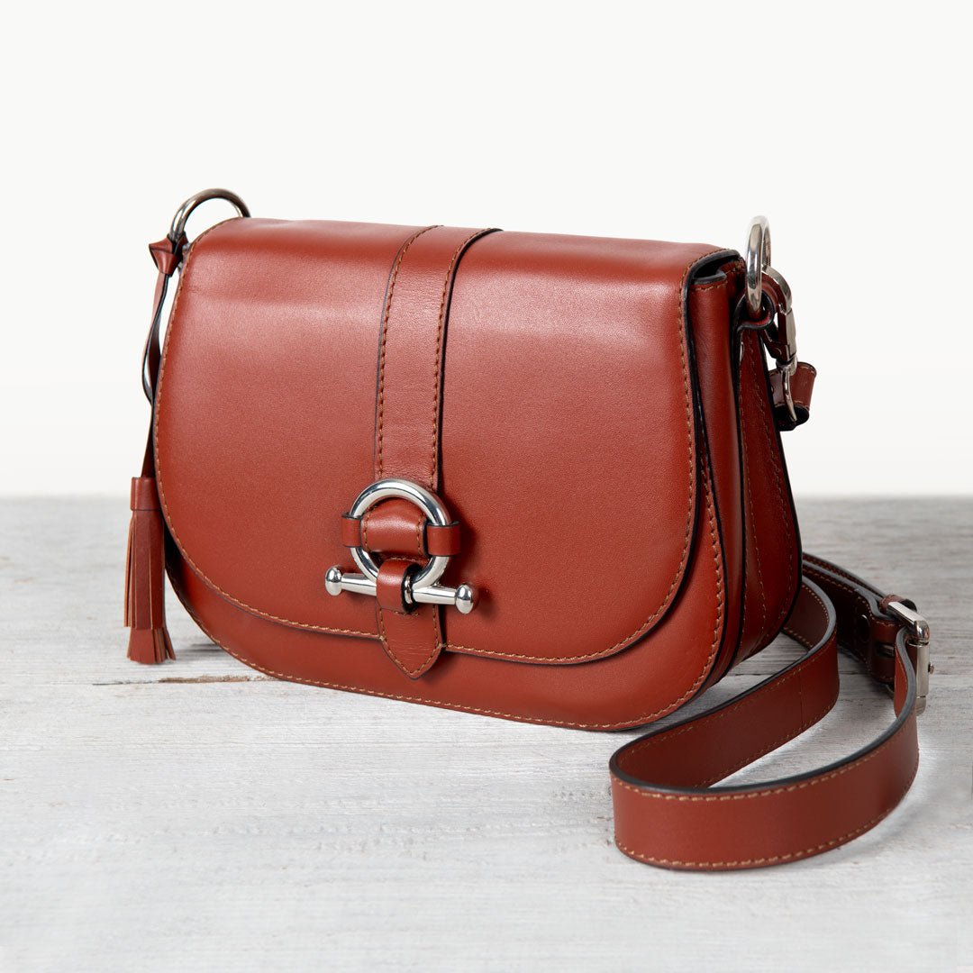 Urban Equestrian Del Rey - Equestrian Horse Bit Crossbody Luxury Leather Handbag in Cognac