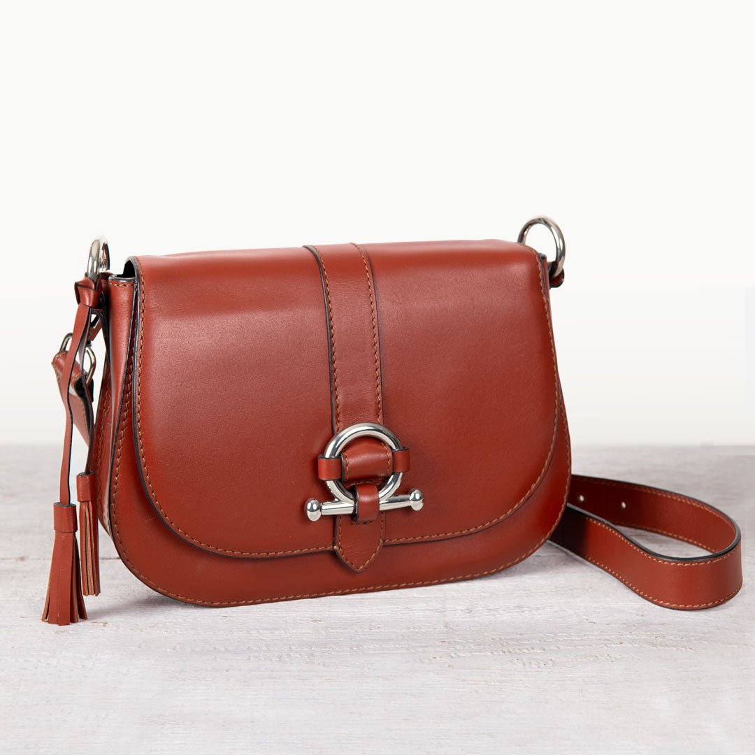Urban Equestrian Del Rey - Equestrian Horse Bit Crossbody Luxury Leather Handbag in Cognac