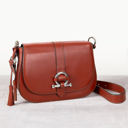 Urban Equestrian Del Rey - Equestrian Horse Bit Crossbody Luxury Leather Handbag in Cognac